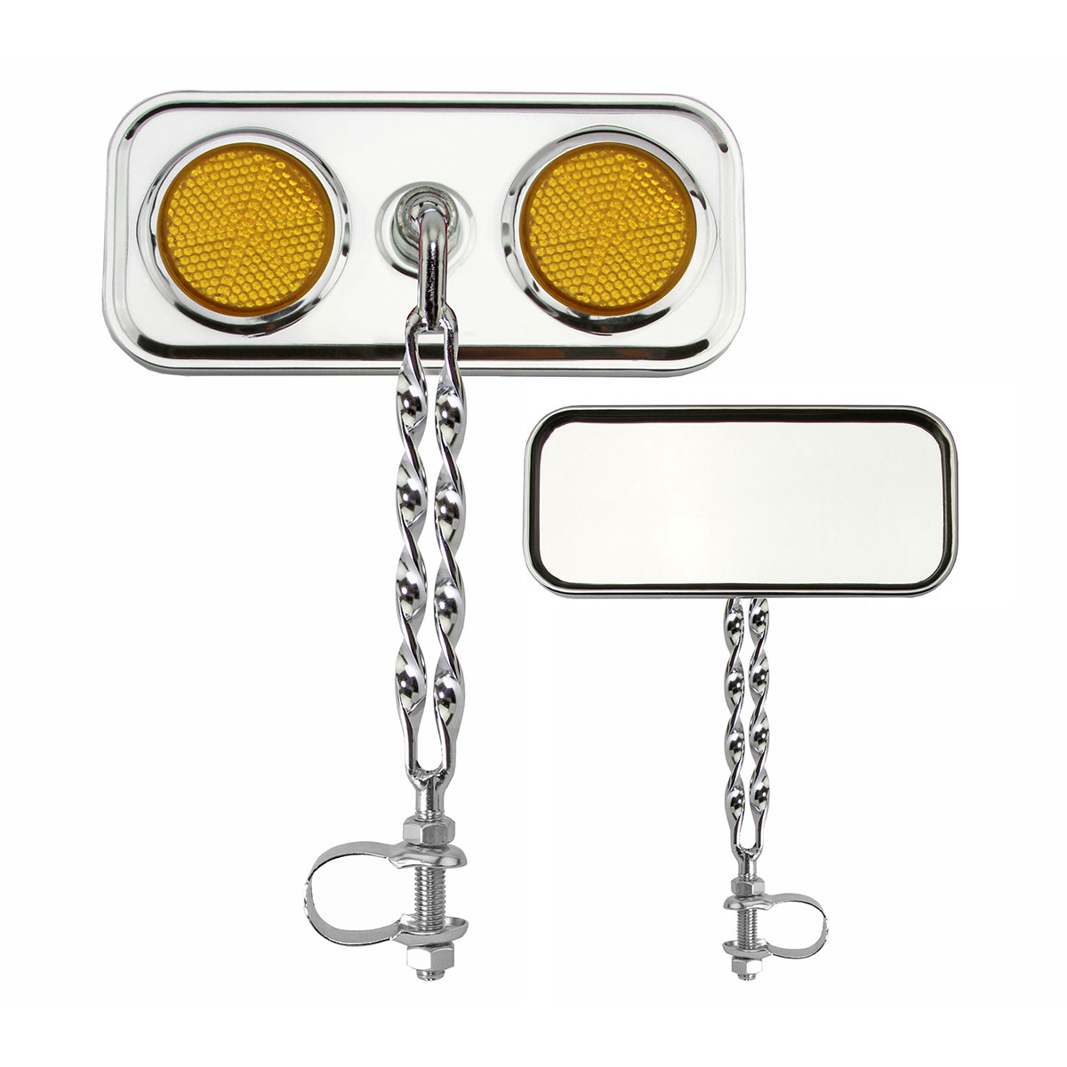 Rectangle Double Flat Twisted Mirror Chrome Amber Reflectors.